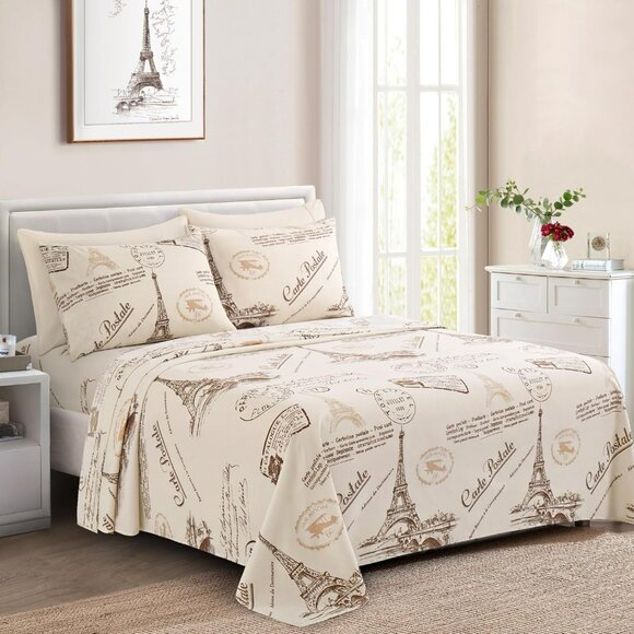 6PC Super Soft Sheet Wrinkle Free Deep Pocket 4 Pillowcases 1 Flat 1 Fitted - Picture 1 of 5